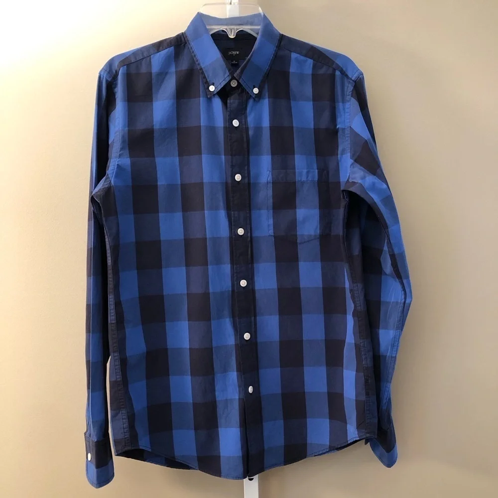 J Crew Men's Blue Plaid Long Sleeve Shirt Size M (Slim)